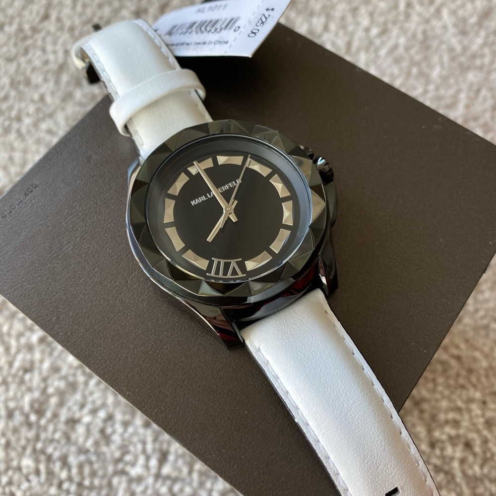 Karl Lagerfeld Unisex White Leather Watch 44mm